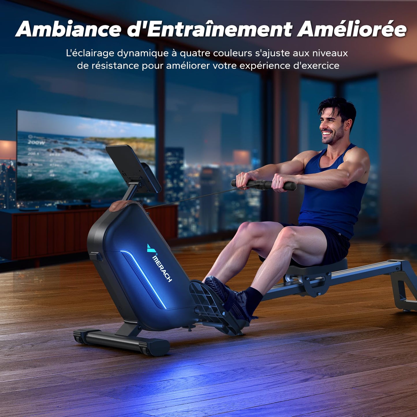 MERACH Rameurs pour la Maison, Rameur Silencieux avec Rail Rallongé de 130CM, Rameur Magnétique Puissant à 16 Niveaux et Capacité de Charge de 160KG