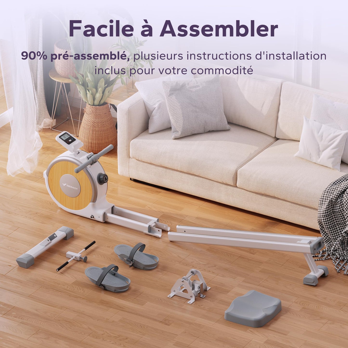 MERACH Rameur Musculation D'appartement, 16 Niveaux de Résistance, Rameur Magnétique Silencieux avec APP Exclusive, Rails Doubles Améliorés pour Plus de Stabilité, Assemblage Facile
