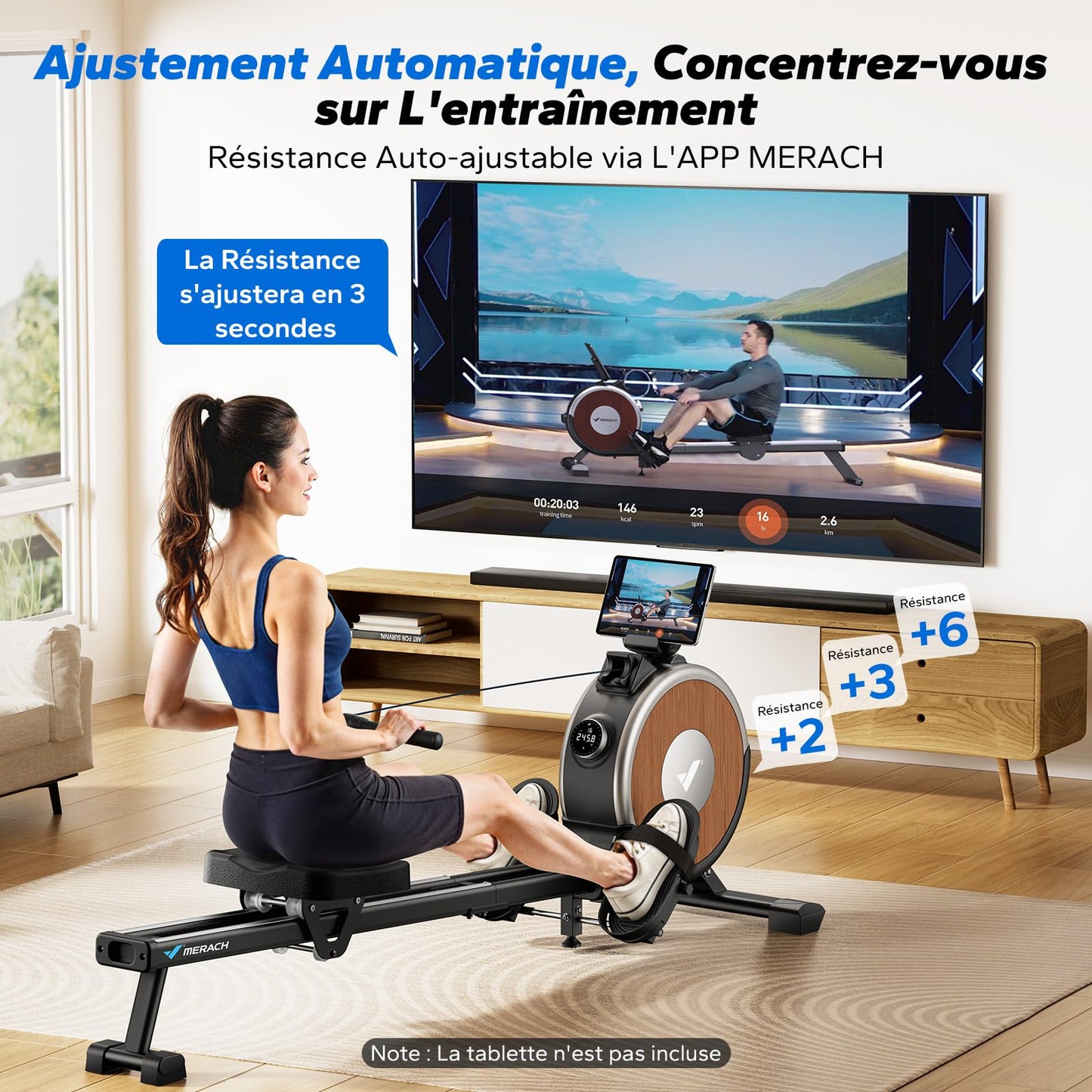 MERACH Rameur Musculation D'appartement, 16 Niveaux de Résistance, Rameur Magnétique Silencieux avec APP Exclusive, Rails Doubles Améliorés pour Plus de Stabilité, Assemblage Facile