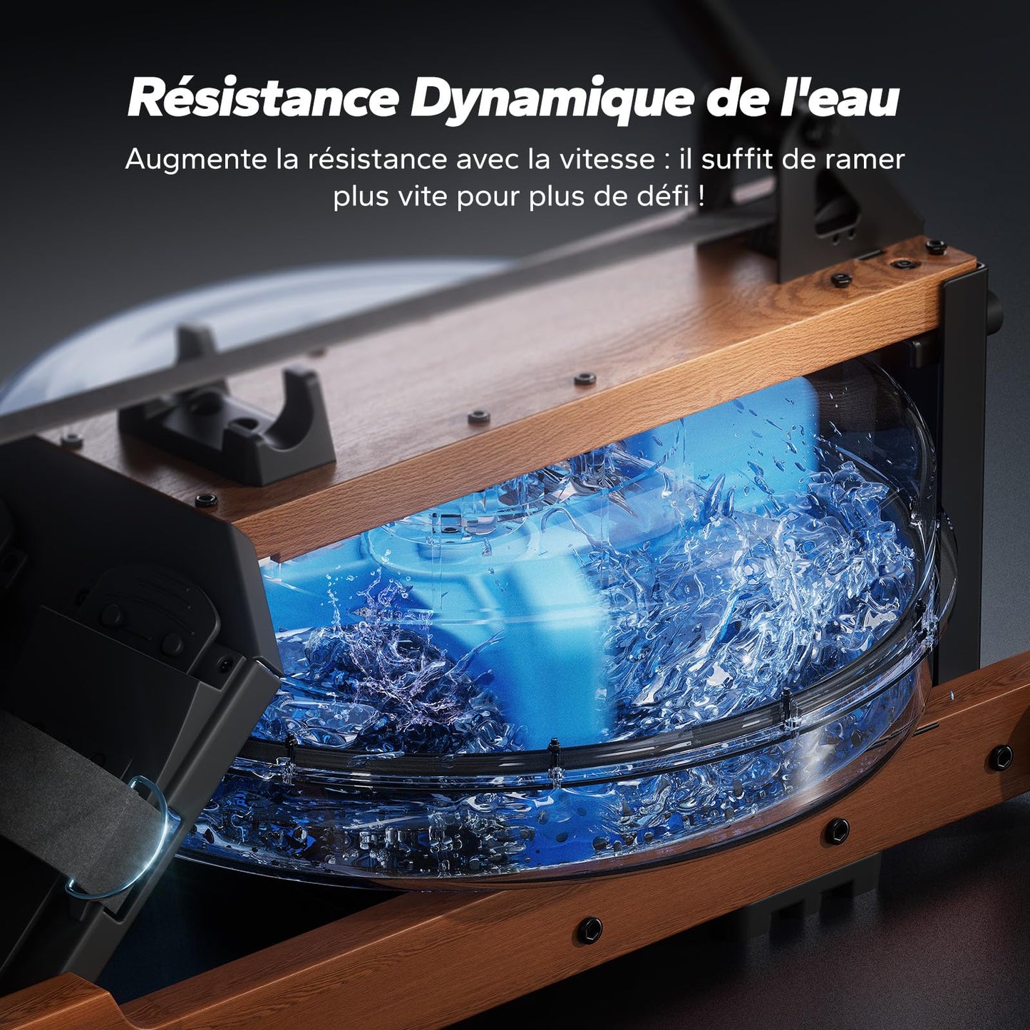 MERACH Rameur d'eau en Bois Pliable, Rameur d'appartement avec Matériau d'arbre en Caoutchouc et Siège Confortable, avec Une APP Exclusive avec Jeu Interactif, Expérience d'aviron Immersive