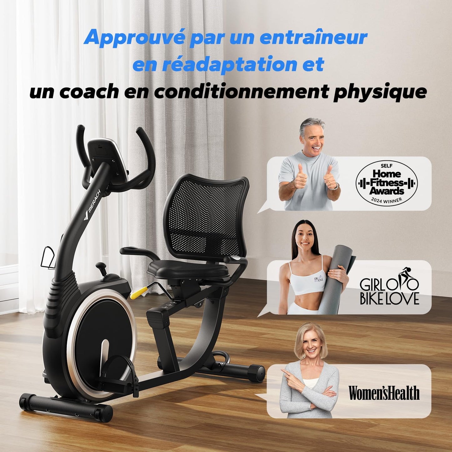 MERACH Vélo d'Appartement, Vélo Couché Magnétique à 8 Niveaux de Résistance Réglables, Vélo de Fitness Léger de Type Commercial pour Maison, Exclusive à l'App, Écran LCD, Capteurs Cardiaque