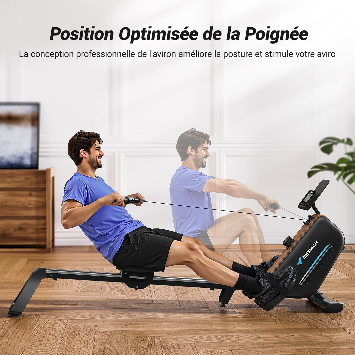 MERACH Rameurs pour la Maison, Rameur Silencieux avec Rail Rallongé de 130CM, Rameur Magnétique Puissant à 16 Niveaux et Capacité de Charge de 160KG