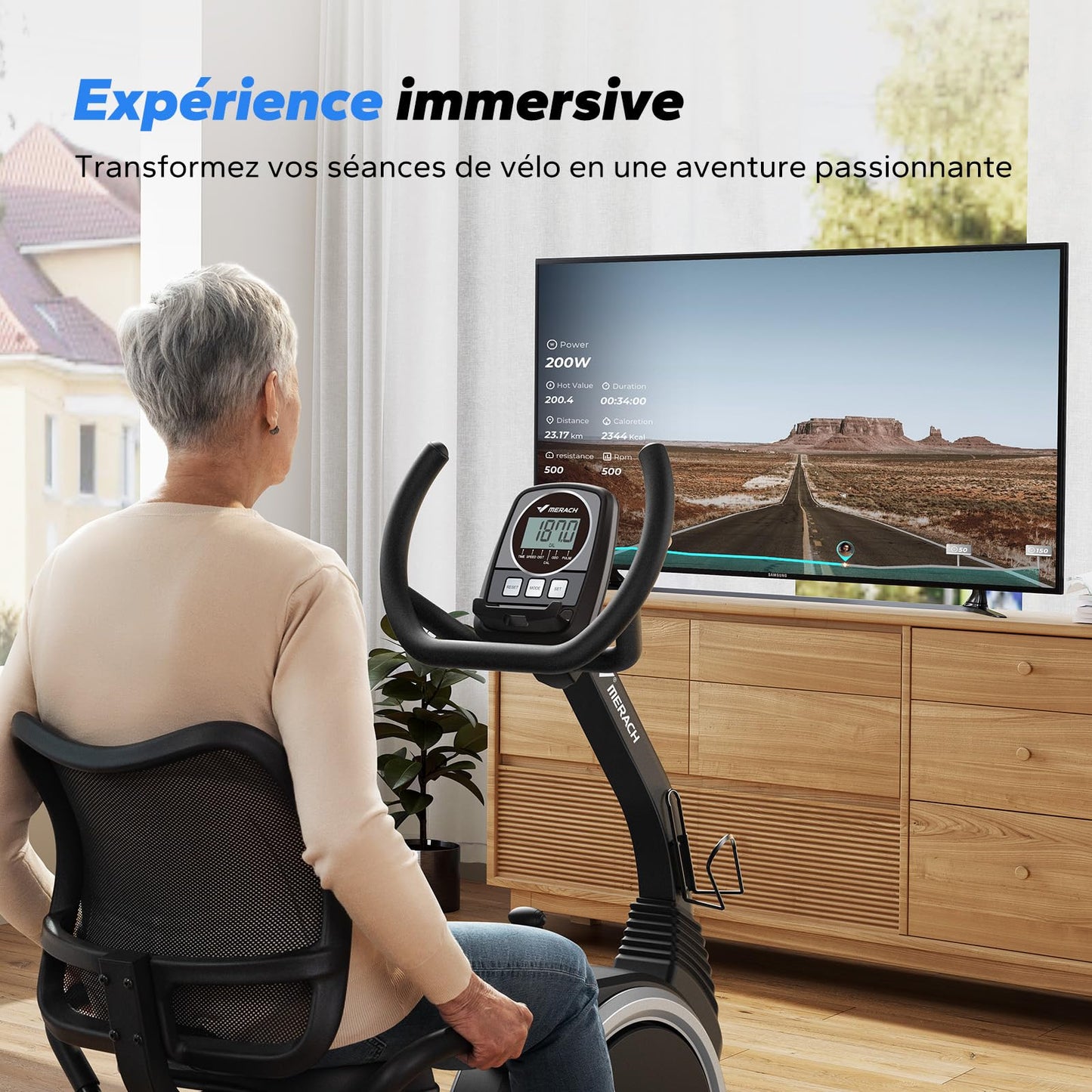 MERACH Vélo d'Appartement, Vélo Couché Magnétique à 8 Niveaux de Résistance Réglables, Vélo de Fitness Léger de Type Commercial pour Maison, Exclusive à l'App, Écran LCD, Capteurs Cardiaque