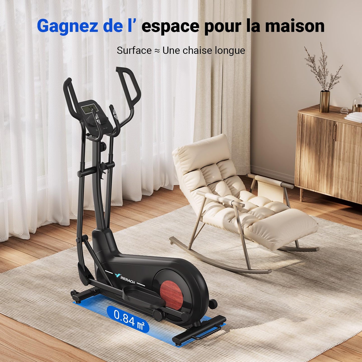 Vélo Elliptique pour Maison avec Longueur de Foulée de 47cm, Elliptique Ultra Silencieux avec Résistance Magnétique à 16 Niveaux, Entraînement d'Endurance, avec App Propre, Charge Jusqu'à 180kg