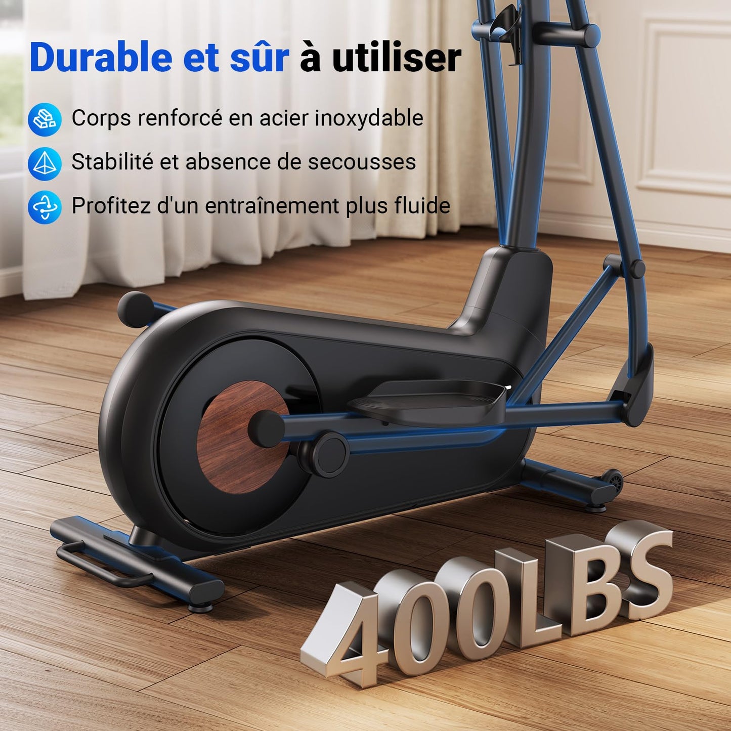 Vélo Elliptique pour Maison avec Longueur de Foulée de 47cm, Elliptique Ultra Silencieux avec Résistance Magnétique à 16 Niveaux, Entraînement d'Endurance, avec App Propre, Charge Jusqu'à 180kg