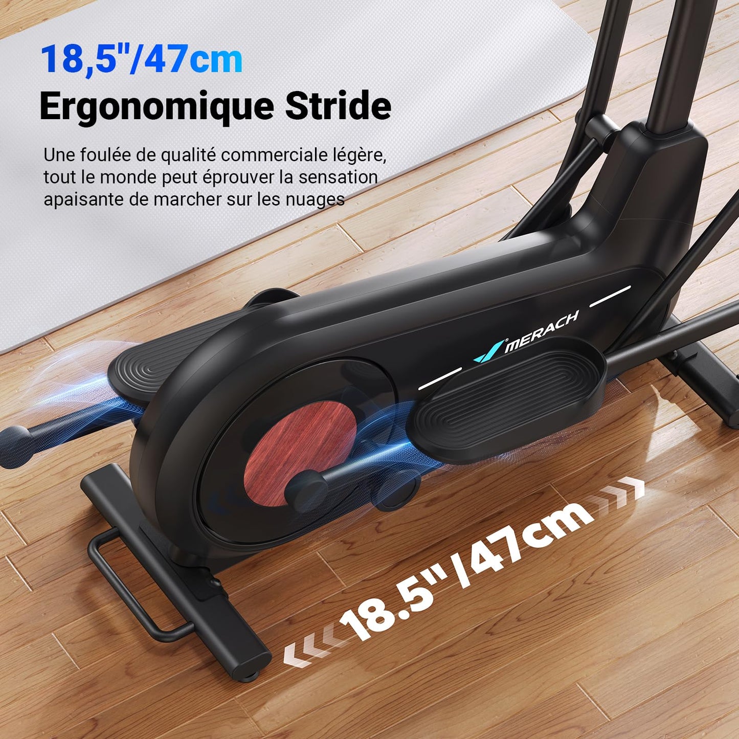 Vélo Elliptique pour Maison avec Longueur de Foulée de 47cm, Elliptique Ultra Silencieux avec Résistance Magnétique à 16 Niveaux, Entraînement d'Endurance, avec App Propre, Charge Jusqu'à 180kg