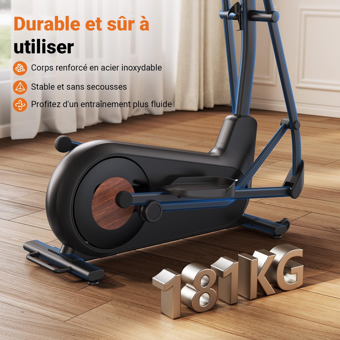 Vélo Elliptique pour Maison avec Longueur de Foulée de 47cm, Elliptique Ultra Silencieux avec Résistance Magnétique à 16 Niveaux, Entraînement d'Endurance, avec App Propre, Charge Jusqu'à 180kg