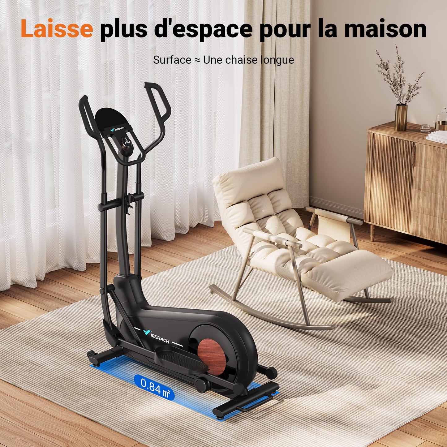 Vélo Elliptique pour Maison avec Longueur de Foulée de 47cm, Elliptique Ultra Silencieux avec Résistance Magnétique à 16 Niveaux, Entraînement d'Endurance, avec App Propre, Charge Jusqu'à 180kg