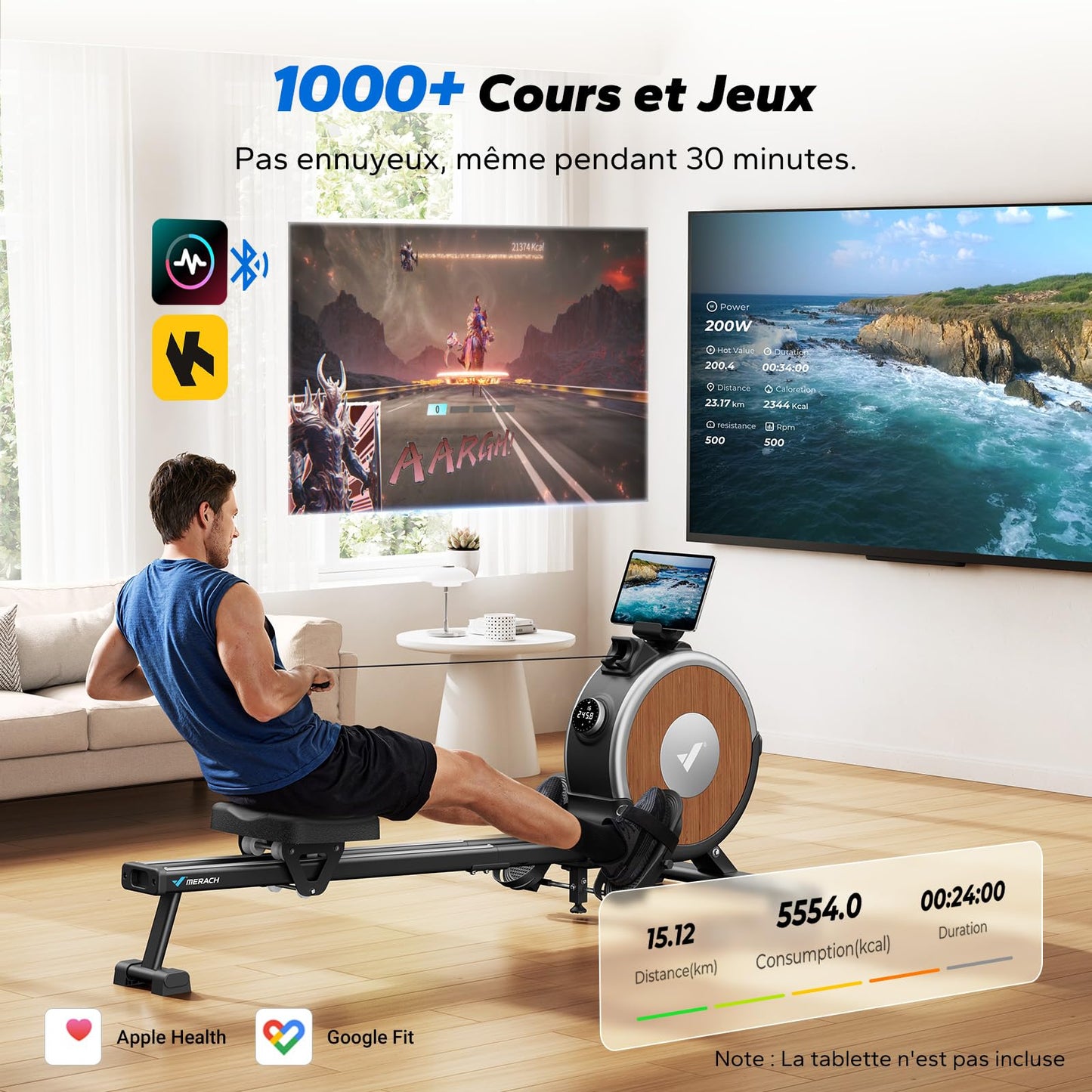 MERACH Rameur Musculation D'appartement, 16 Niveaux de Résistance, Rameur Magnétique Silencieux avec APP Exclusive, Rails Doubles Améliorés pour Plus de Stabilité, Assemblage Facile