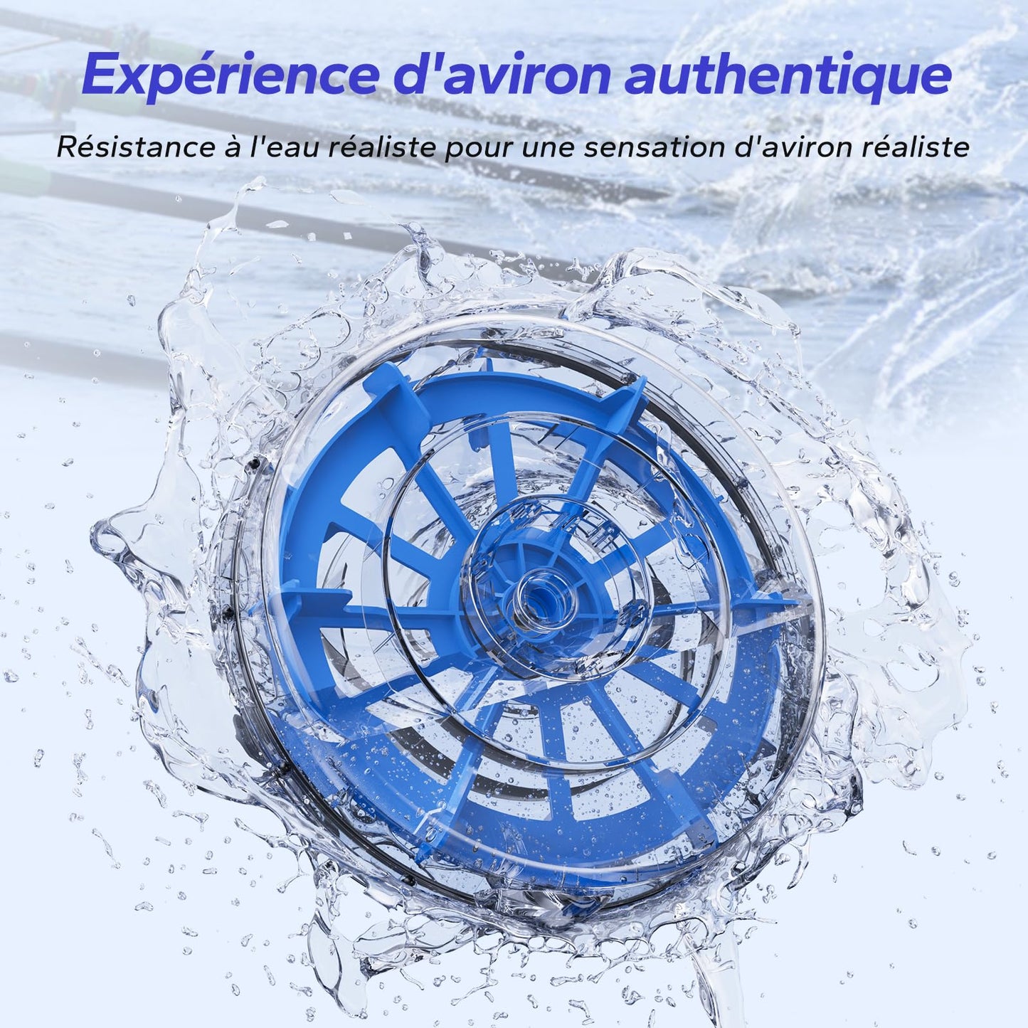 Rameur d'eau pour la maison, avec résistance à l'eau de 15 l, connectivité Bluetooth et application, support iPad, siège ergonomique, rangement vertical peu encombrant