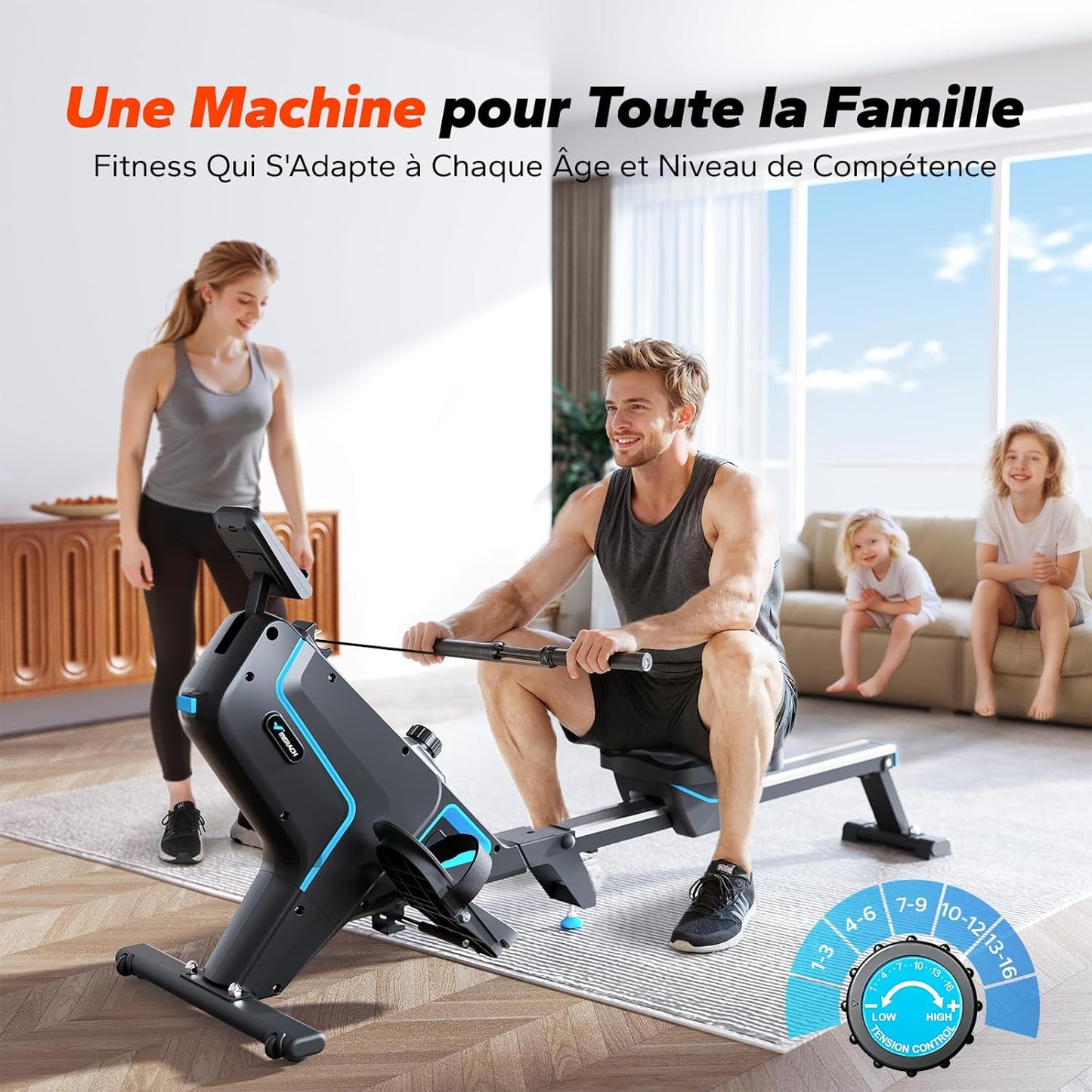 MERACH Rameur Pliable pour la Maison avec APP Exclusive, 16 Niveaux de Résistance, Système Magnétique Silencieux, Facile à Assembler, Premier Choix pour Le Fitness à Domicile, Max 158 KG