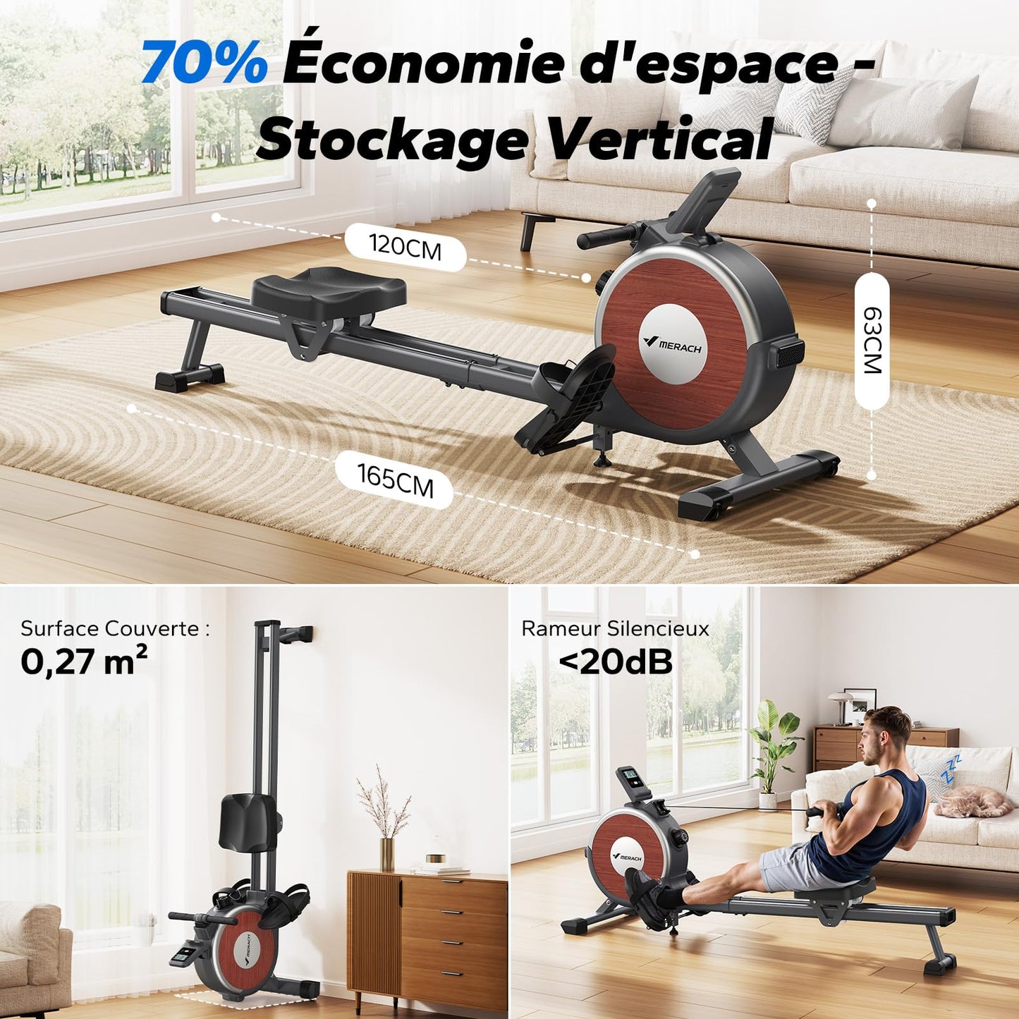 MERACH Rameur Musculation D'appartement, 16 Niveaux de Résistance, Rameur Magnétique Silencieux avec APP Exclusive, Rails Doubles Améliorés pour Plus de Stabilité, Assemblage Facile