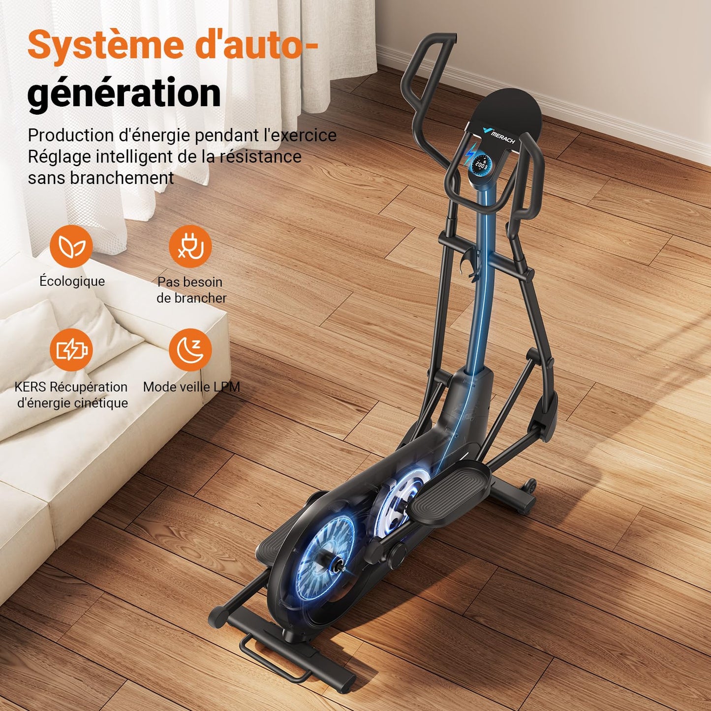 Vélo Elliptique pour Maison avec Longueur de Foulée de 47cm, Elliptique Ultra Silencieux avec Résistance Magnétique à 16 Niveaux, Entraînement d'Endurance, avec App Propre, Charge Jusqu'à 180kg