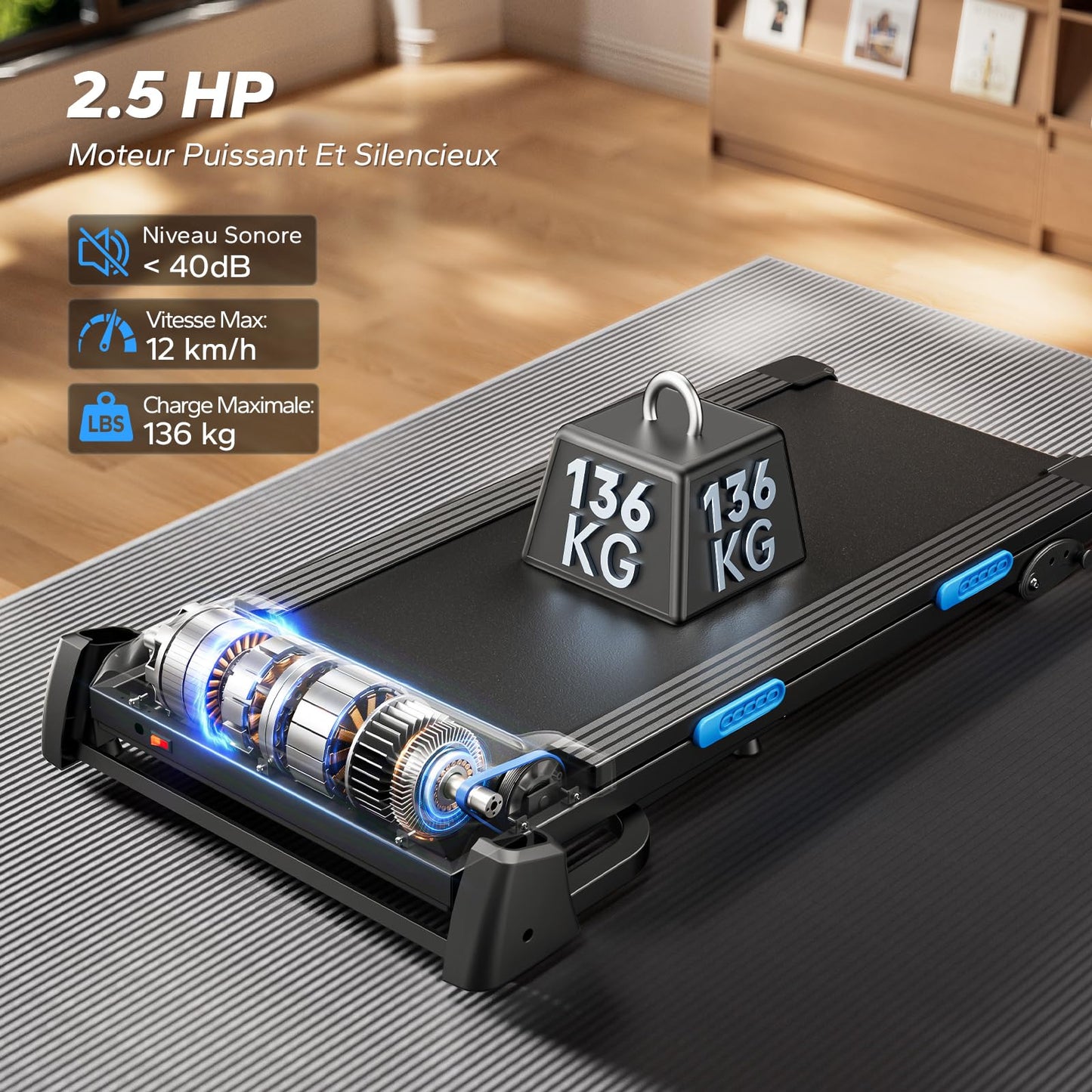Tapis de Marche,Tapis de Course Pliable Inclinable,2.5HP Vitesse Réglable 0.8-12km/H Walking Pad,Tapis de Marche Inclinable,Treadmill avec Écran LED, Silencieux Exercice à Domicile et au Bureau
